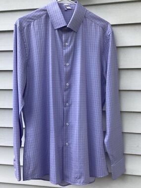 State & Liberty Button Up Dress Shirt Mens Large  Atheltic Fit Micro Plaid Excel